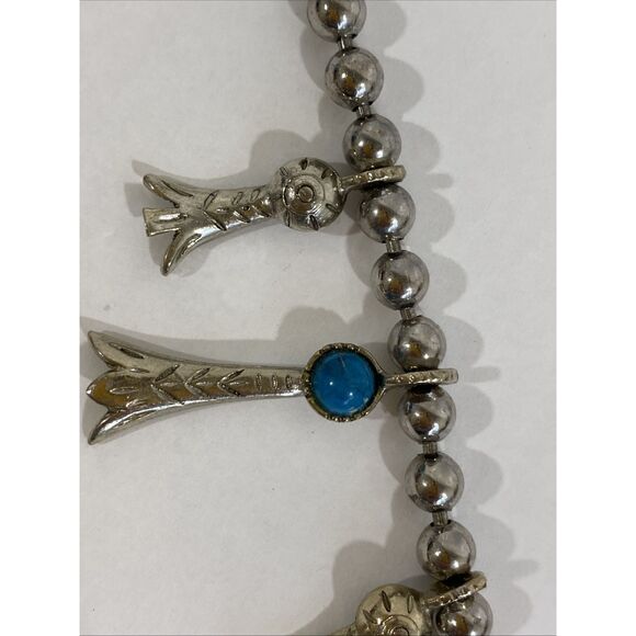 Vtg Arthur Pepper Faux Southwestern Squash Blossom Necklace Silver Turquoise - Picture 3 of 10